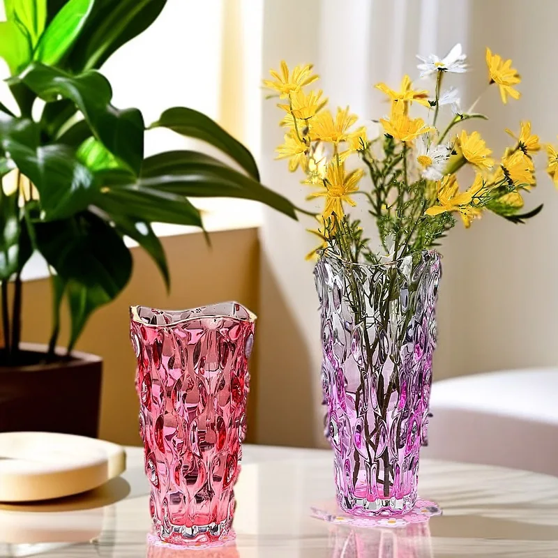 Light luxury high-grade lustrous gold-painted crystal glass vase, floor-to-ceiling vase, ornament decorative flower ware