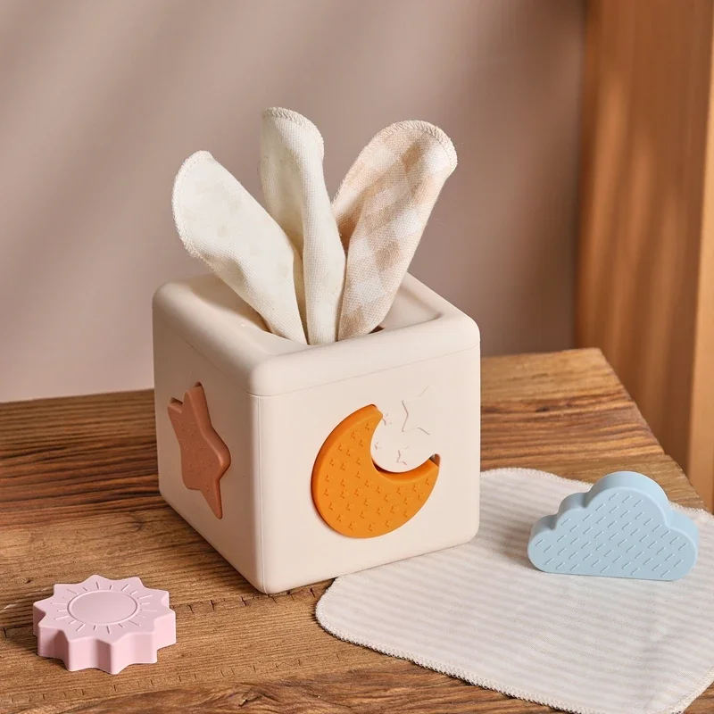 Giocattoli sensoriali per bambini Fingers Practice Busy Games Baby Montessori Toy Magic Tissue Box Silicone Shape Matching giocattoli cognitivi