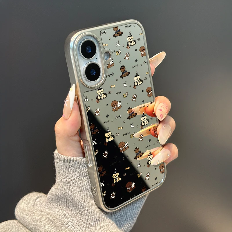 

Чехол для iPhone 11, 12, 13, 14, 15, 16, 17 Pro Max Plus Series, милый маленький медвежонок, прозрачный зеркальный чехол из ТПУ для iPhone 17 Pro