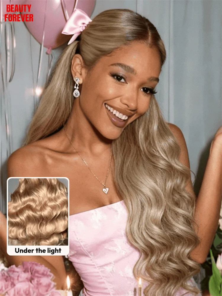 

Beauty Forever Ash Blonde with Brown Roots Human Hair Wig No Slip 13x4 Pre-Everything™ Lace Frontal Body Wave Glueless Wig