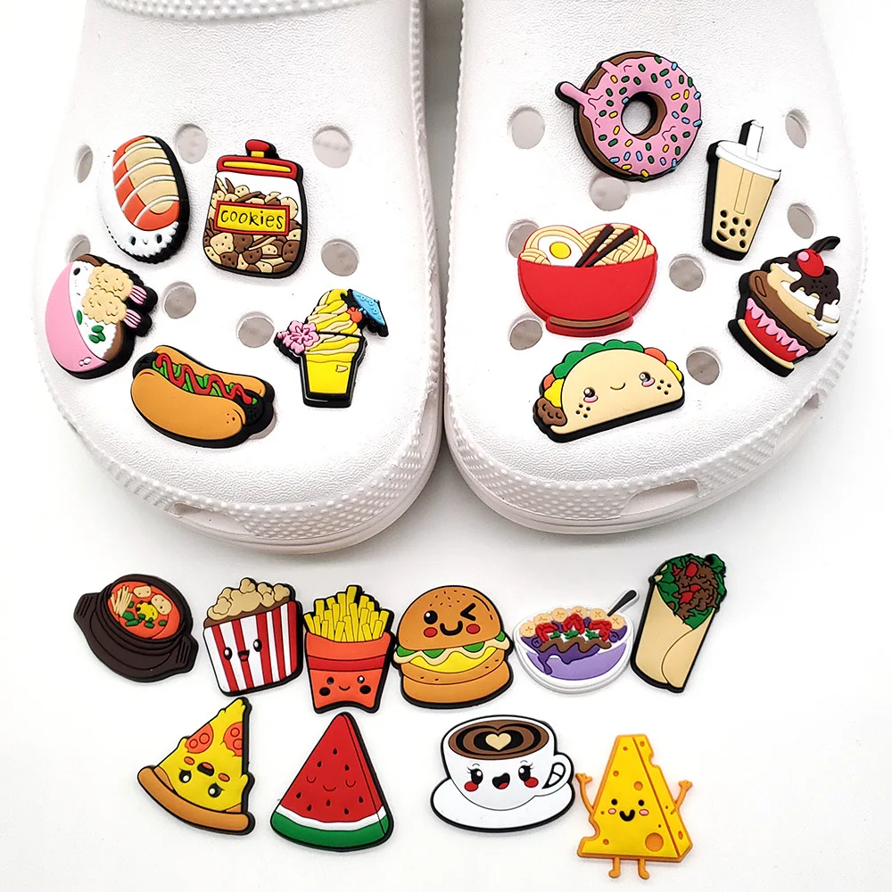 1pc Delicious Food Pins ciondoli per scarpe per Crocs accessori per scarpe Jeans donna sandali fibbia bambini favori uomo ragazzo ragazza natale Giftt