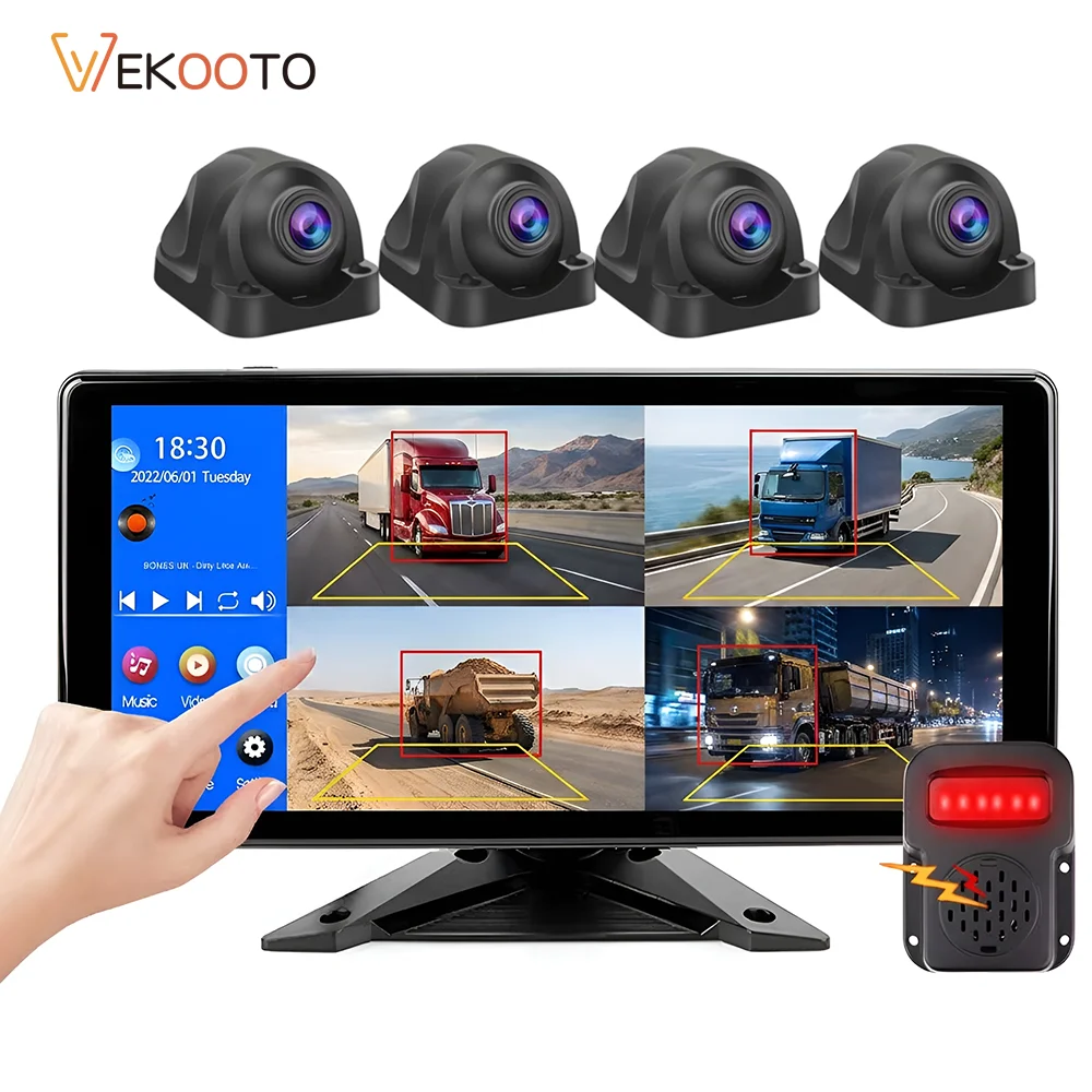 10.36Inch Touch Screen 4CH Split View DVR Monitor Waterproof Wide Angle AHD 1080P Night Vision BSD Alarm Camera for Truck RV Bus