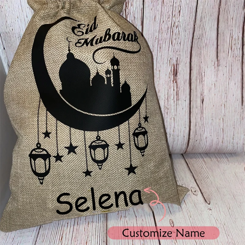 Custom Personalized burlap sack Eid al-Fitr Muslim Islamic Ramadan Kareem Eid Mubarak children family friend neighbor gift bag