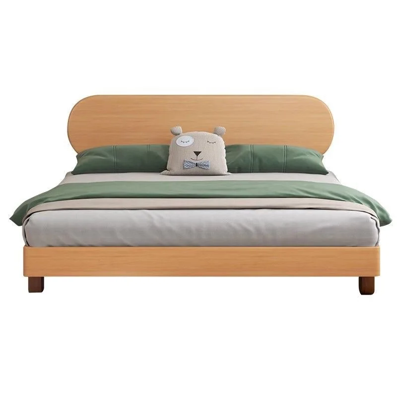 Nordic beech solid wood bed, new master bedroom children's bed heightened bedside healthy and environmentally friendly