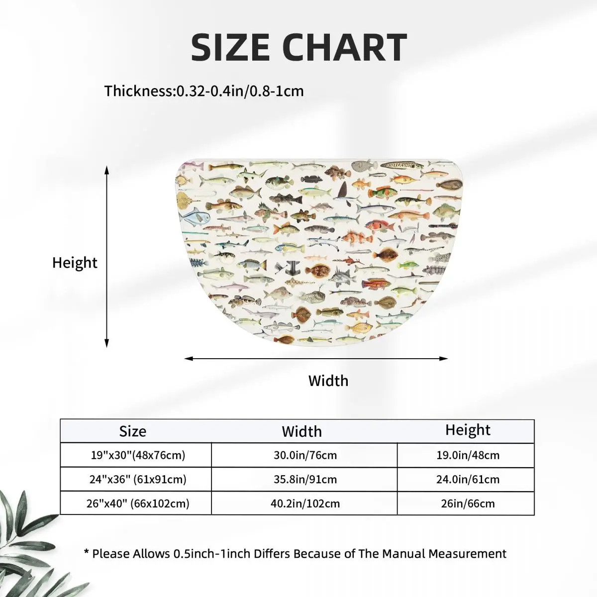 Fish Chart Soft Flannel Half Round Doormat Non Slip Bathroom Mat Absorbent Floor Carpet for Living Room