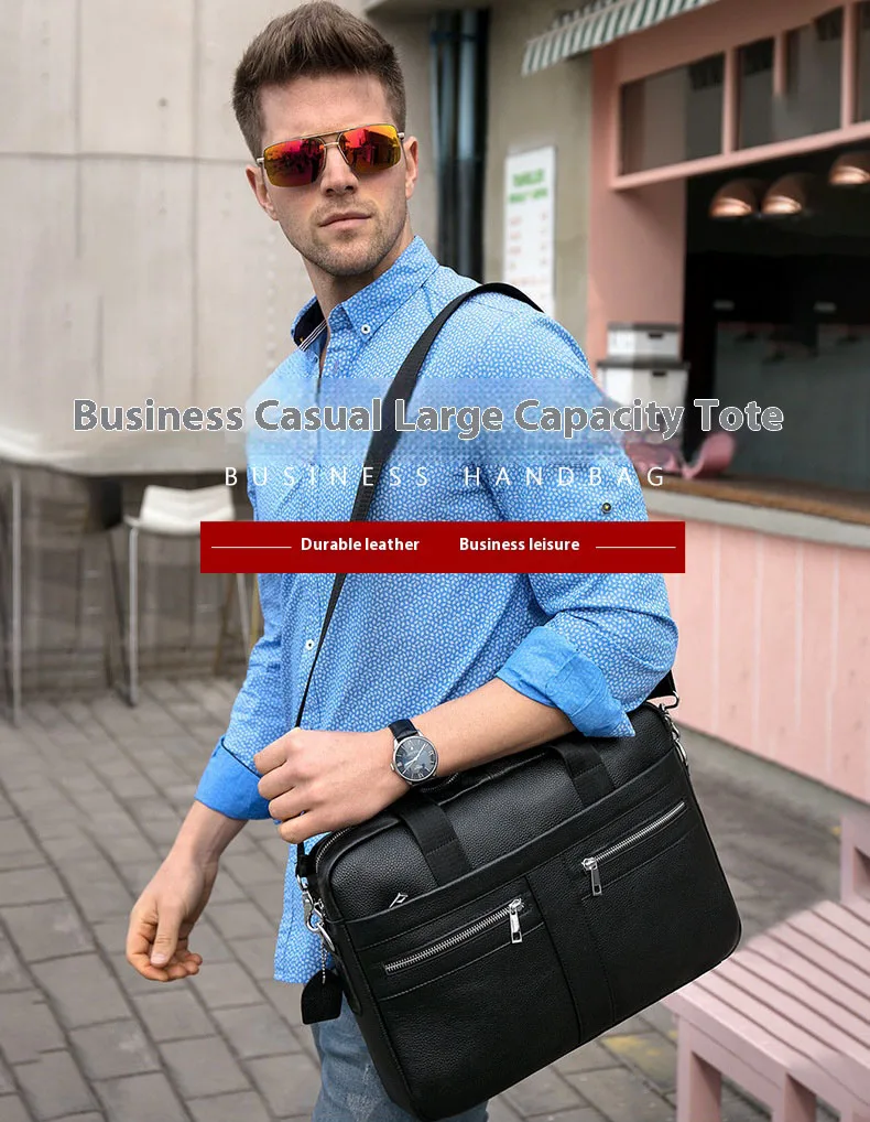 Genuine Leather Men\'s Bag Briefcase Large Capacity Business Handbag Laptop Crossbody Bag Casual Computer Shoulder Bag For Men