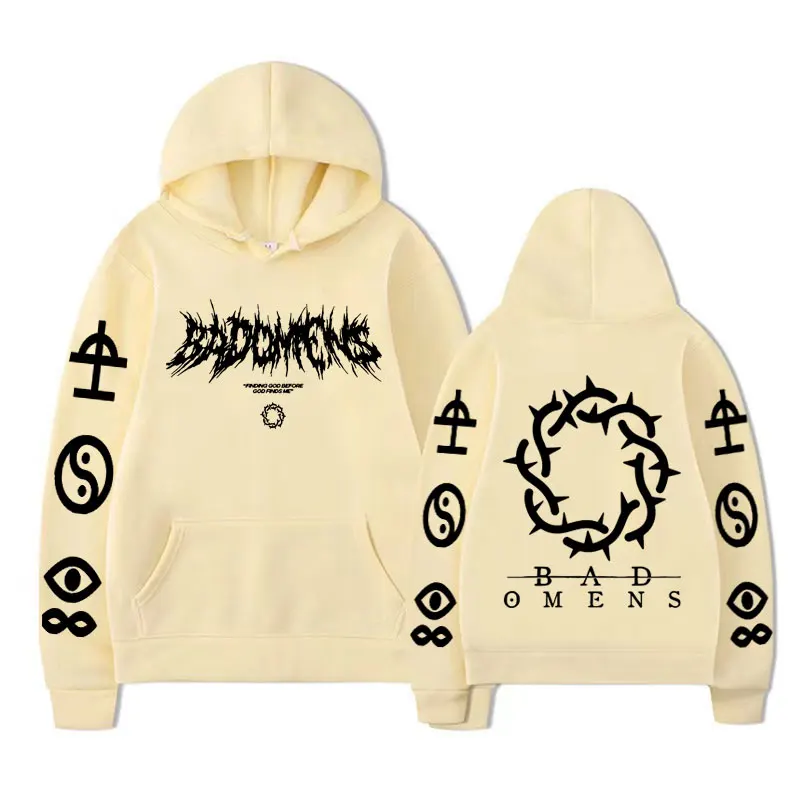 Funny Bad Omens Band Logo Graphics Print Hoodies Men\'s Hip Hop Punk Sweatshirts Unisex Winter Casual Oversized Hoodie Streetwear