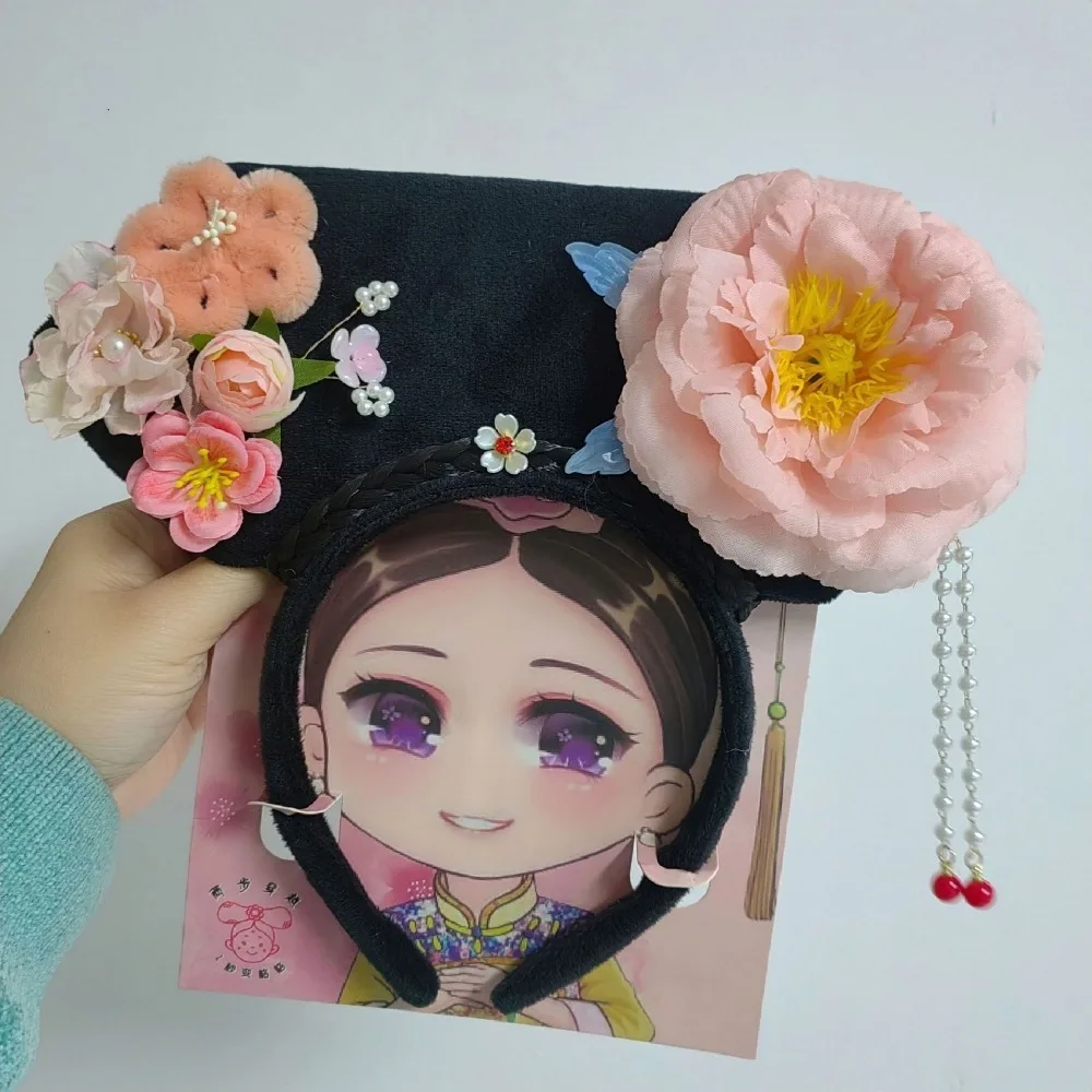 

Chinese Royal Style Flower Headwear Traditional Non-slip Cheongsam Headband with Tassel Pearl Headband for Women Girls