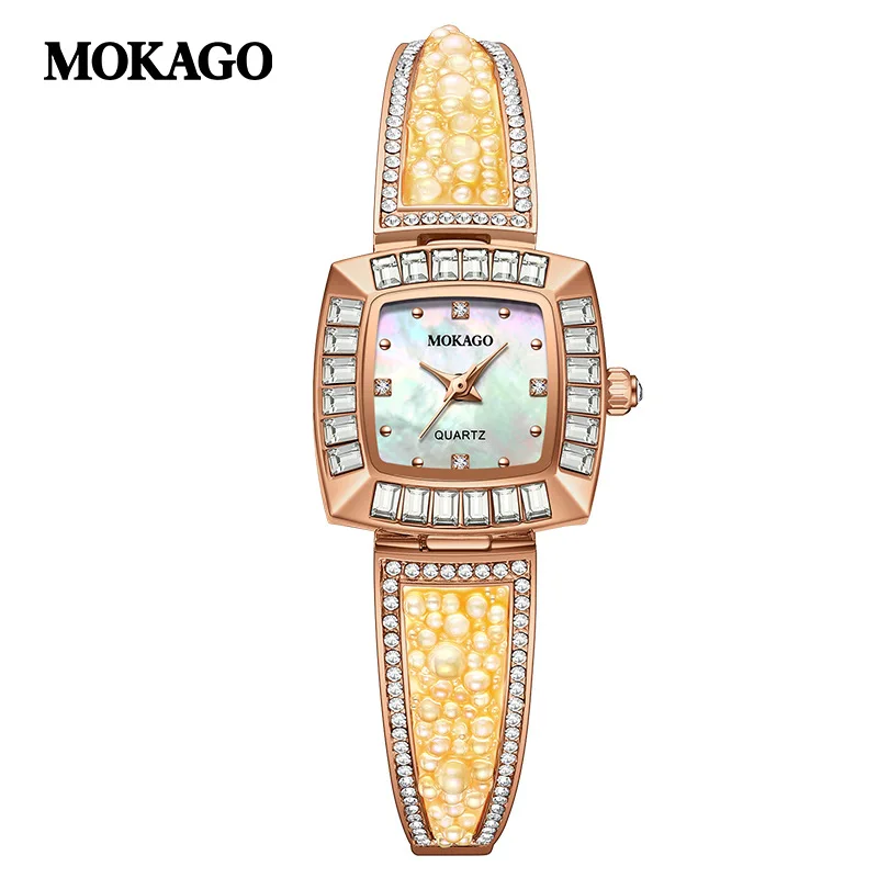 

MOKAGO M8125Women's Pearl Dial Watch with Diamond Inlaid Bracelet Copper Strap Colorful Waterproof Elegant Fashion Luxury Gift