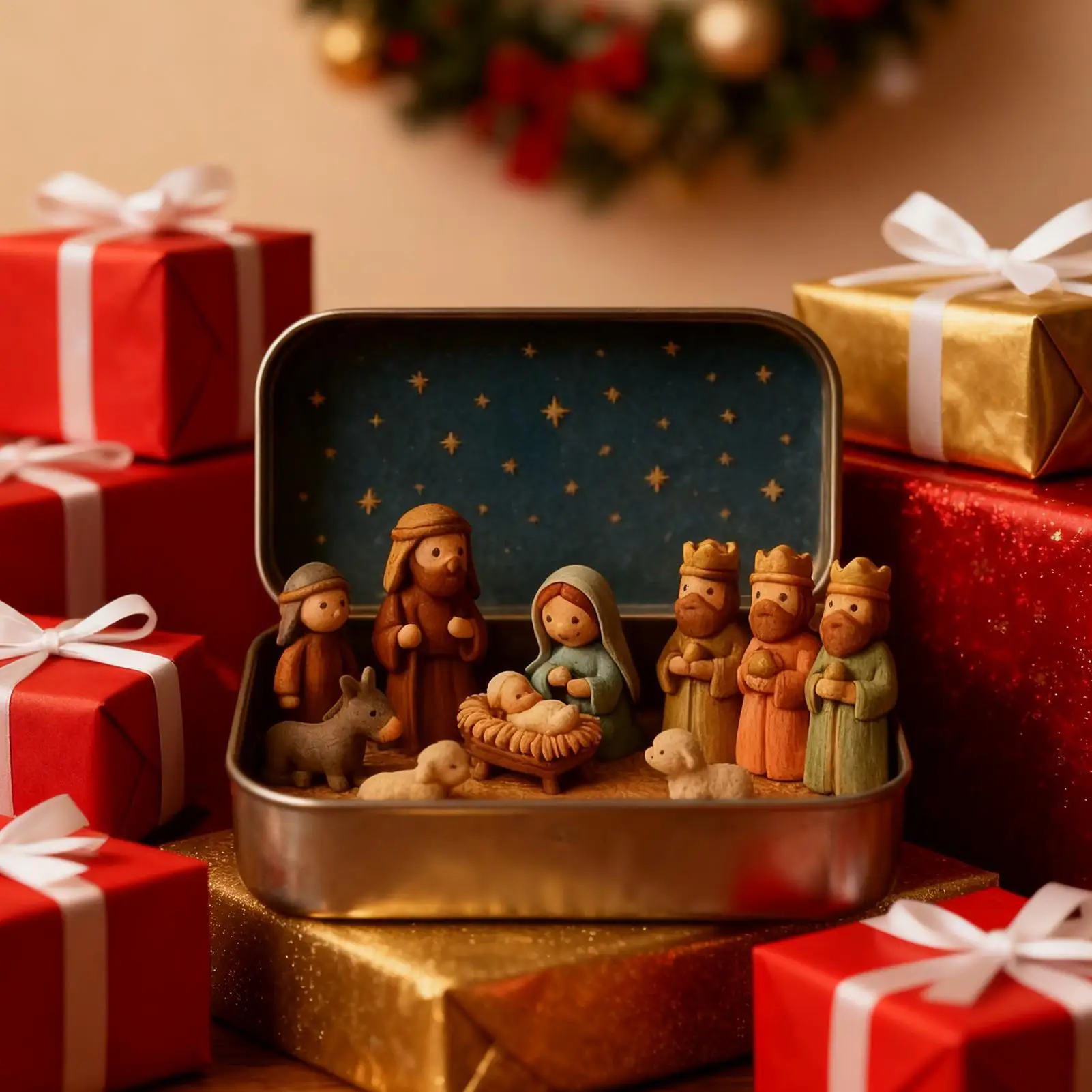 Tarro de regalo de escenas de Natividad de bolsillo hecho a mano, mini adorno de escena de Natividad de Navidad, decoración de escritorio para el hogar, regalo de vacaciones