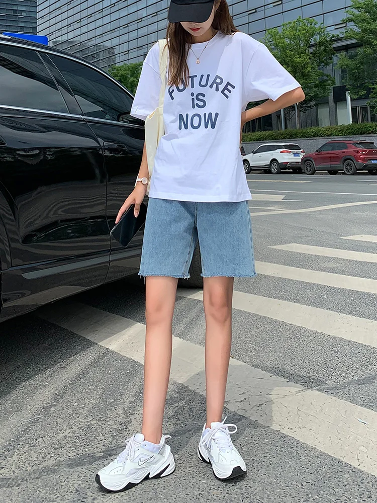 

High Waist Straight Leg Short Jeans Women's Summer Thin Five-Point Hong Kong Style Loose Fit Slimming Small Size XS