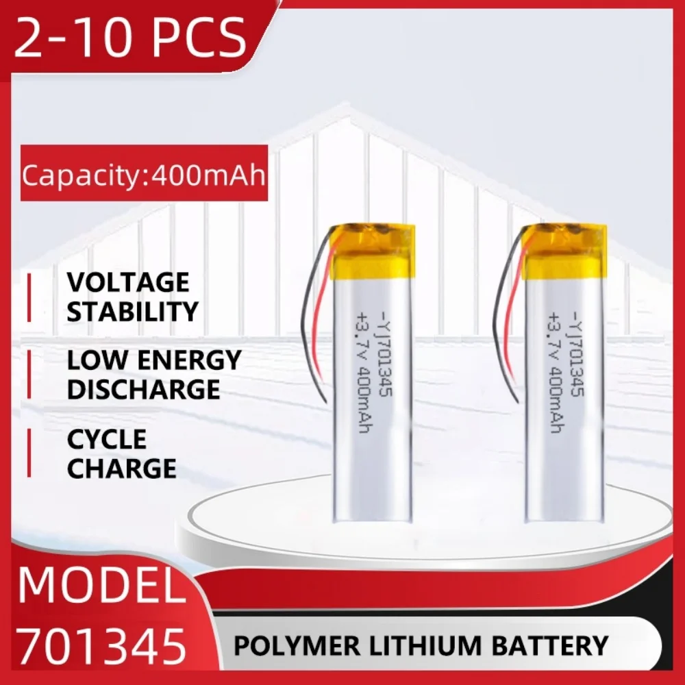 3.7V 400mAh Polymer Lithium LiPo Rechargeable Battery 701345 For Bluetooth headset, beauty instrument, selfie stick, spray, etc