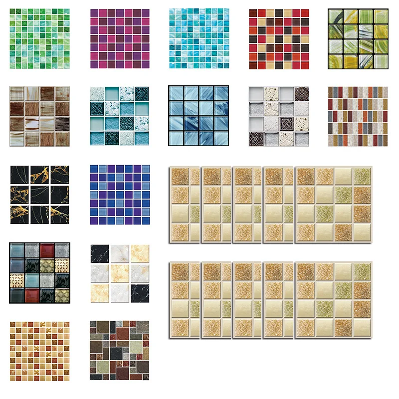 10Pcs Self Adhesive Mosaic Wall Stickers Oil-proof Waterproof 3D Wall Tiles Peel and Stick Oil Proof Kitchen Home Decoration