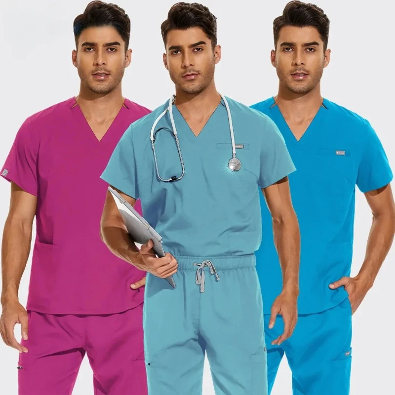 

Scrubs Tops Medical Uniforms Pocket Women Shirts Short Sleeve V-neck Care Workers T-shirt Nurse Uniform Lab Workwear Mens Scrubs