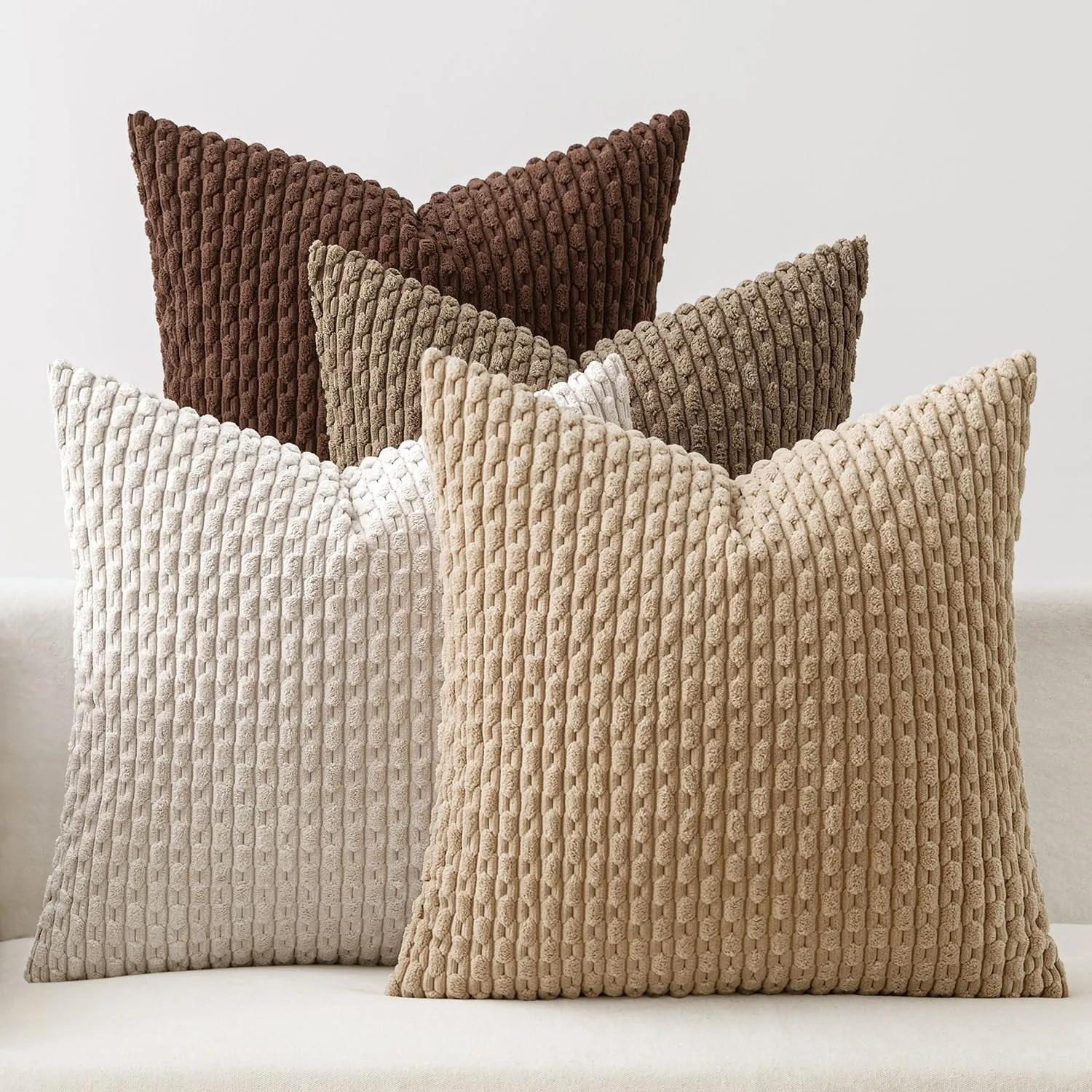 Khaki 40x40CM 45x45CM Corduroy Throw Pillow Covers Soft Couch Decorative Striped Cushion Covers Pillowcases Farmhouse Accent