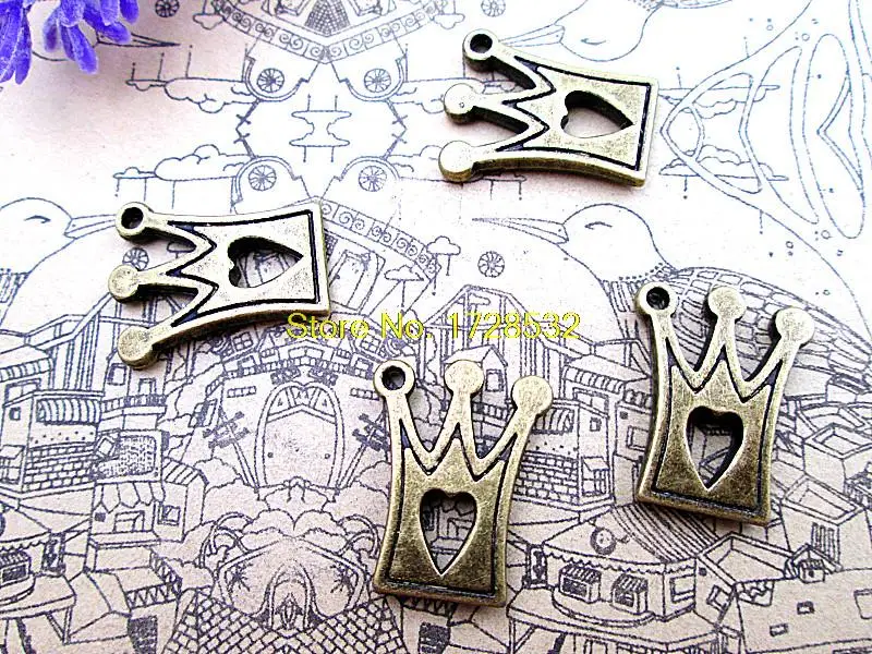 12pcs/lot heart crown Charms Antique bronze Tone heart  crown charm pendants 21x17mm