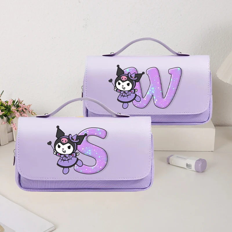 

Anime Sanrio Kuromi Tote Pencil Bag for Students Cartoon Letter A-Z Printed Pen Case Boys Girls Stationery Storage Pouch Gifts