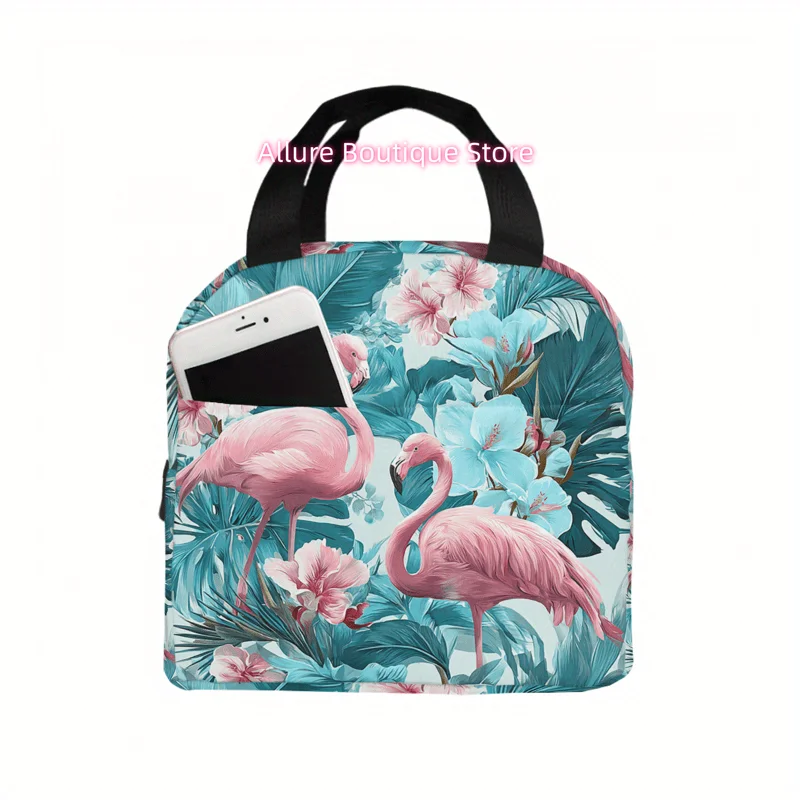 1pc 2D Printing Flamingo And Floral Pattern Universal Work Lunch Bags for Both Men And Women - Small-Sized Adult Lunch Bag, Suit