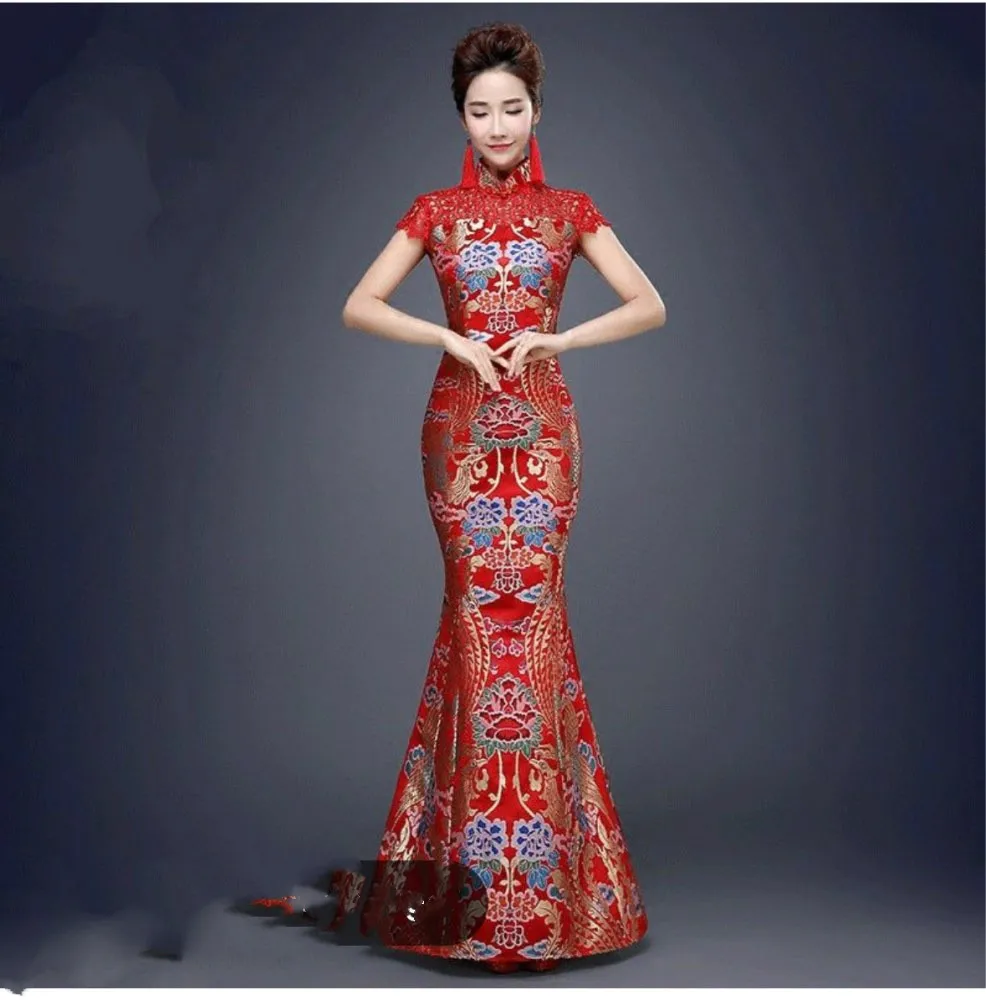 Red Lace Embroidered Floral Pattern Evening Dress Luxury Elegant Simple Short Sleeved Bride Wedding Guests Groom Mother Dress