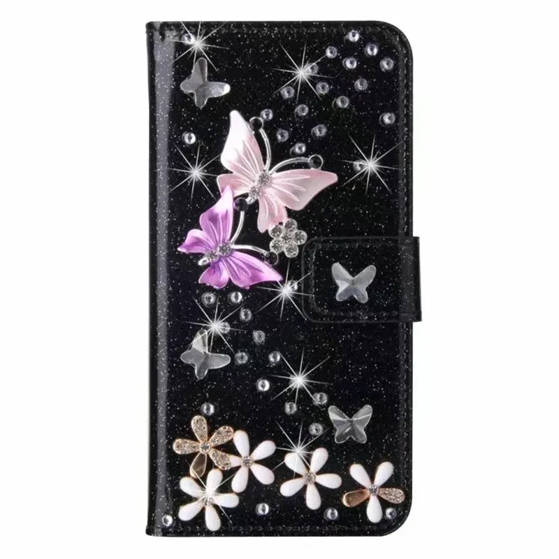 Flip Wallet Phone Case For IPhone 17Pro Max 16 15 14 13 12 11 Pro Max XR XS Max X 8 7 12mini  Glitter Rhinestone Cover Coque