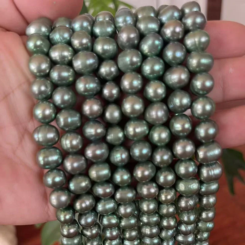 16 inches 9-10mm Dark Green Natural Potato Fresh Water Pearls Loose Strand