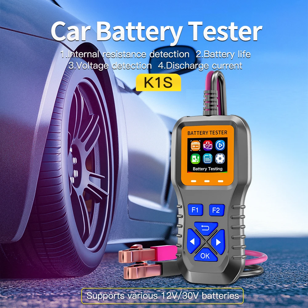 K1S Car Battery Tester 12-35V AGM Lead Acid Lithium Battery Analyzer Test Internal Resistance Voltage Capacity Life 12 Languages