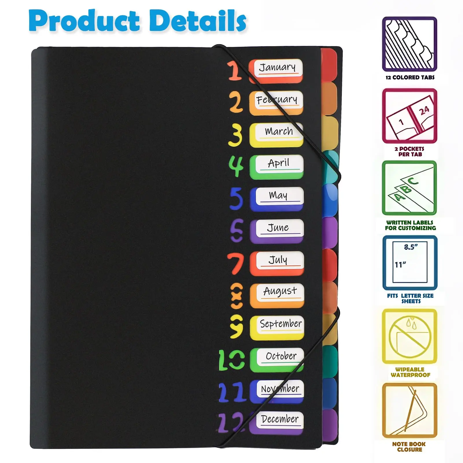 Multi-layer A4 folder color folder 12 labels rainbow inner page storage book file folder