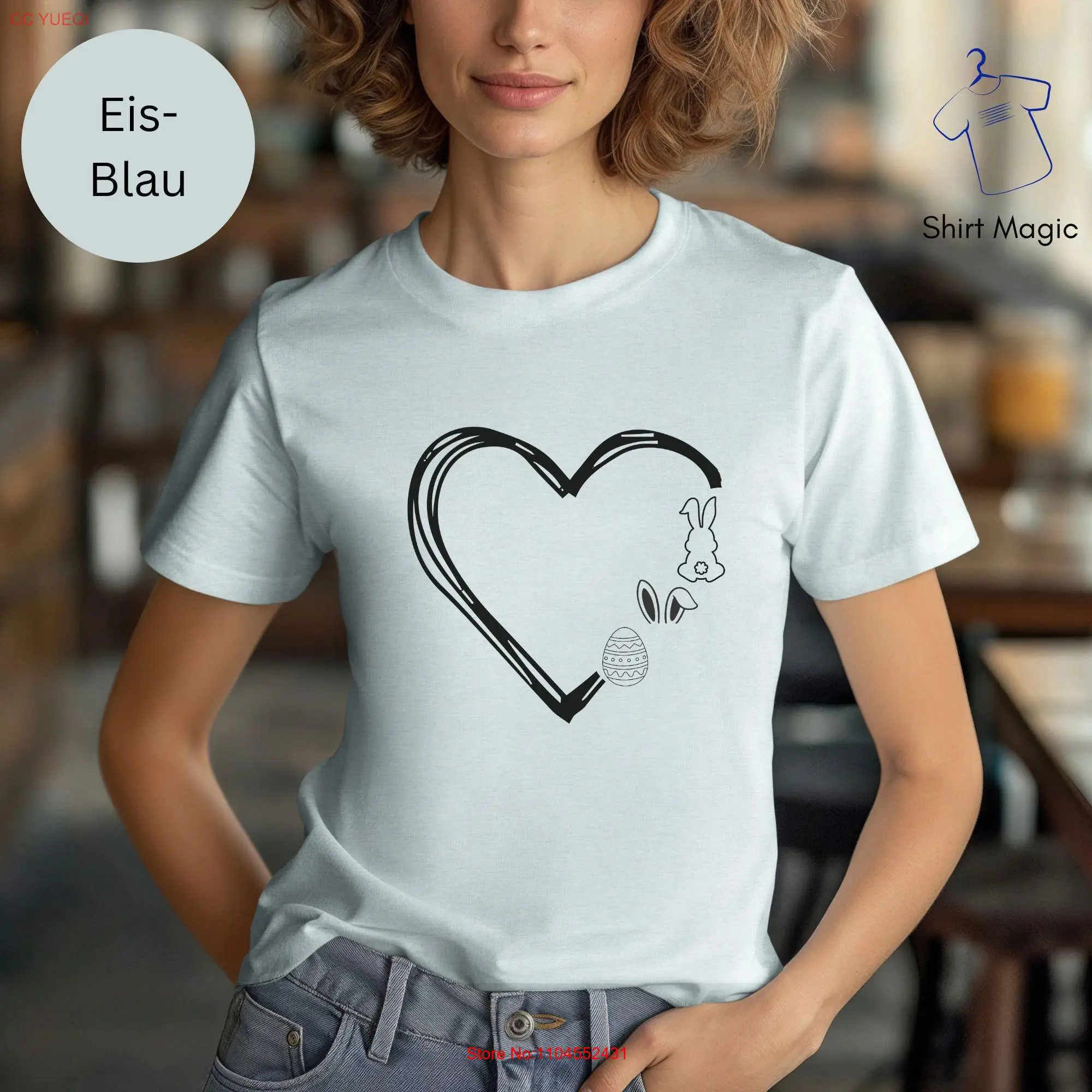 

Easter T shirt with heart cute for rabbit egg ears gift women bunny rabbits long or short sleeves