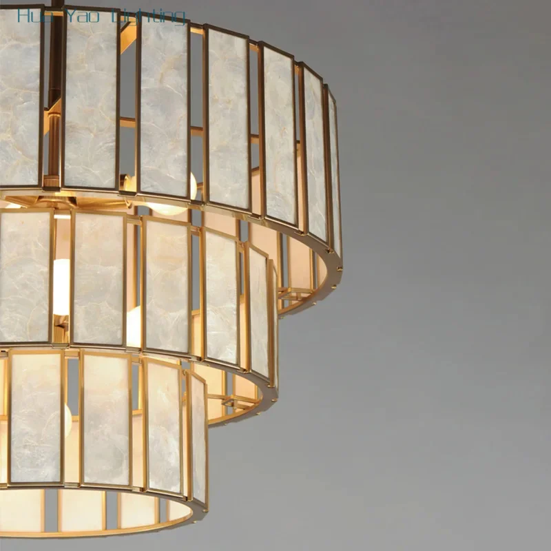 2026 New White Marble Pendant Lamp Single  Layer Metal Brass Black Gold Silver Round Dimmable Ceilings Lustre