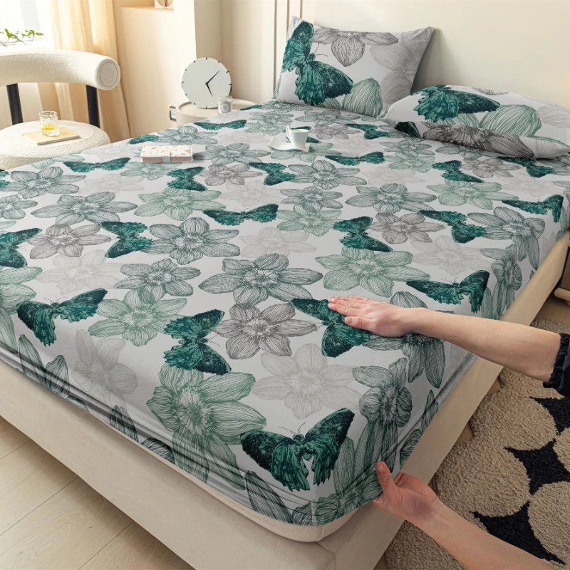 

Printed Suit The Fitted Skin-friendly 3 Piece Mattress Cover 360 Degree Wrap with Elastic Sheet Cover Large Double Size Bedding