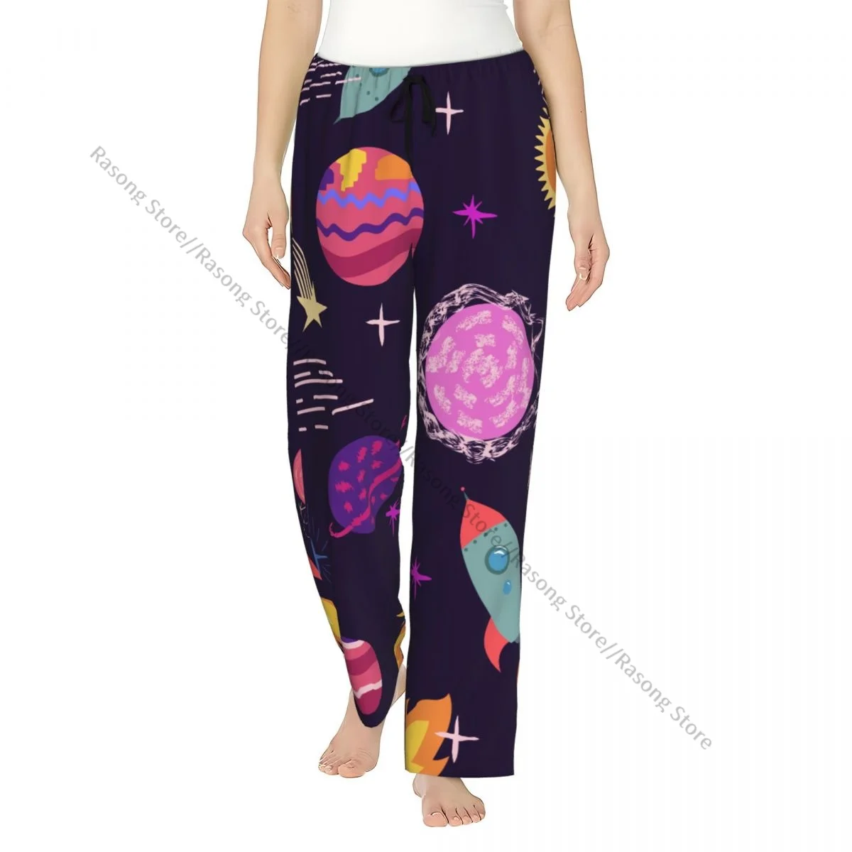 

Planets Rockets And Stars Pajama Pants for Women Soft Sleep Pants with Elastic Waistband