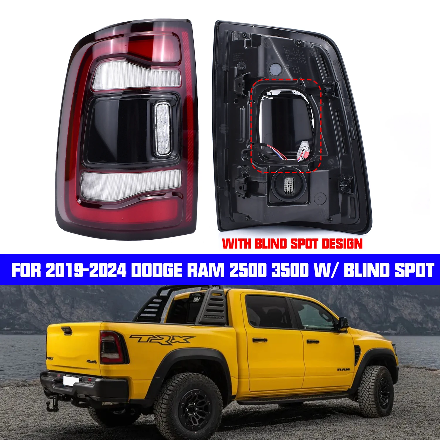 

С слепой точкой для Dodge Ram 2500 3500 2019 2020 2021 2022 2023 2024, светодиодные задние фонари, черная рамка 68548946AA