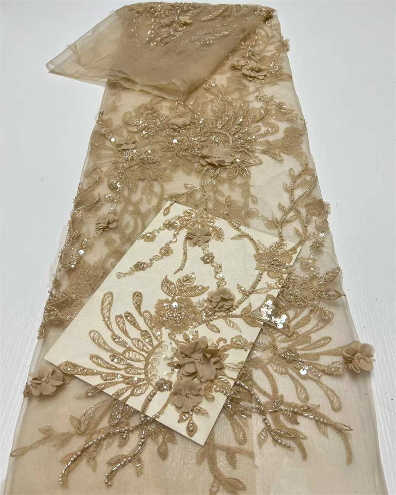 Embroidery Bead Net Lace beaded Sequence Tulle Net Lace African Women Wedding Dress Material