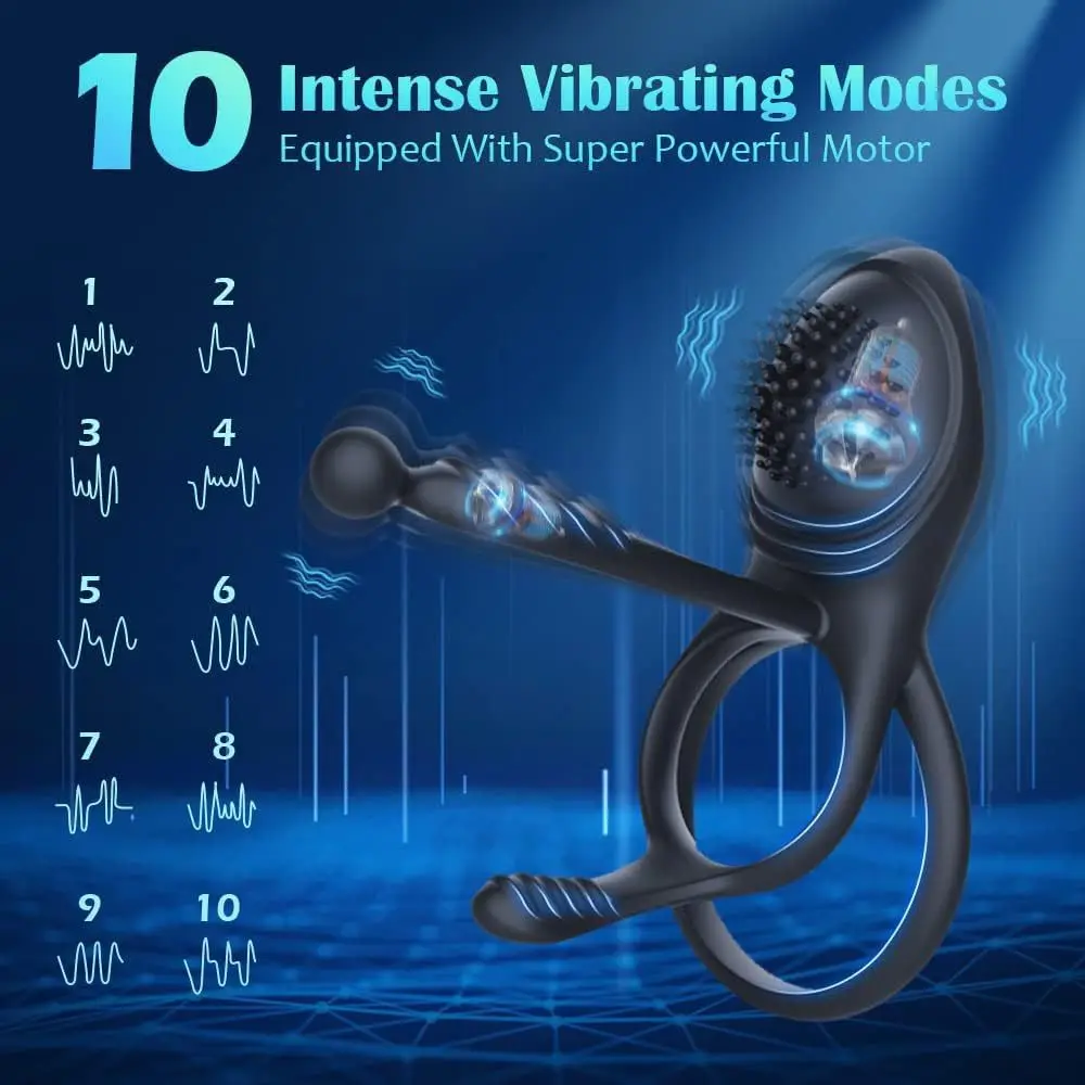 Adult wellness accessory with open ring shape, flexible silicone body, and sleek blue-black finish