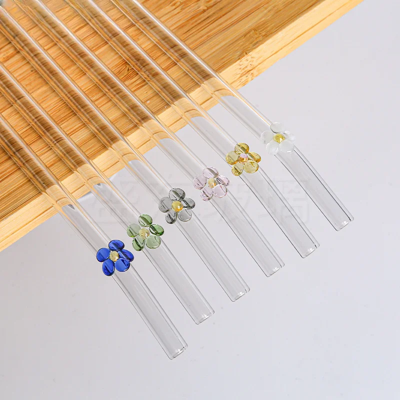 2pcs Reusable Glass Straws Creative Flower Hot Sales Trend for Eco-friendly Drinking Straws Smoothie Cocktail Bar Accessories