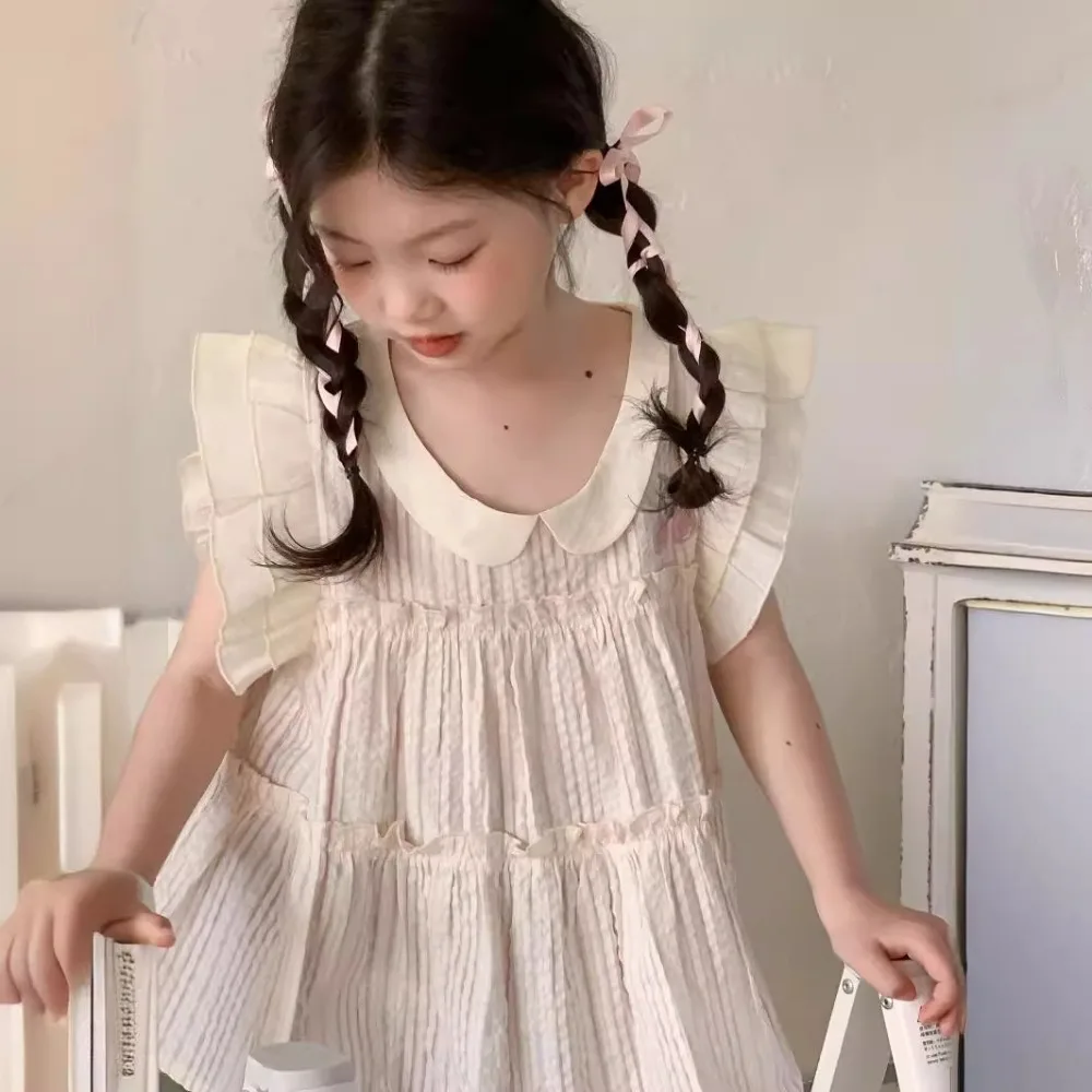 

Girls T shirts Korean style 2024 summer New solid color doll shirts petal sleeves ruffles designs summer children T shirts