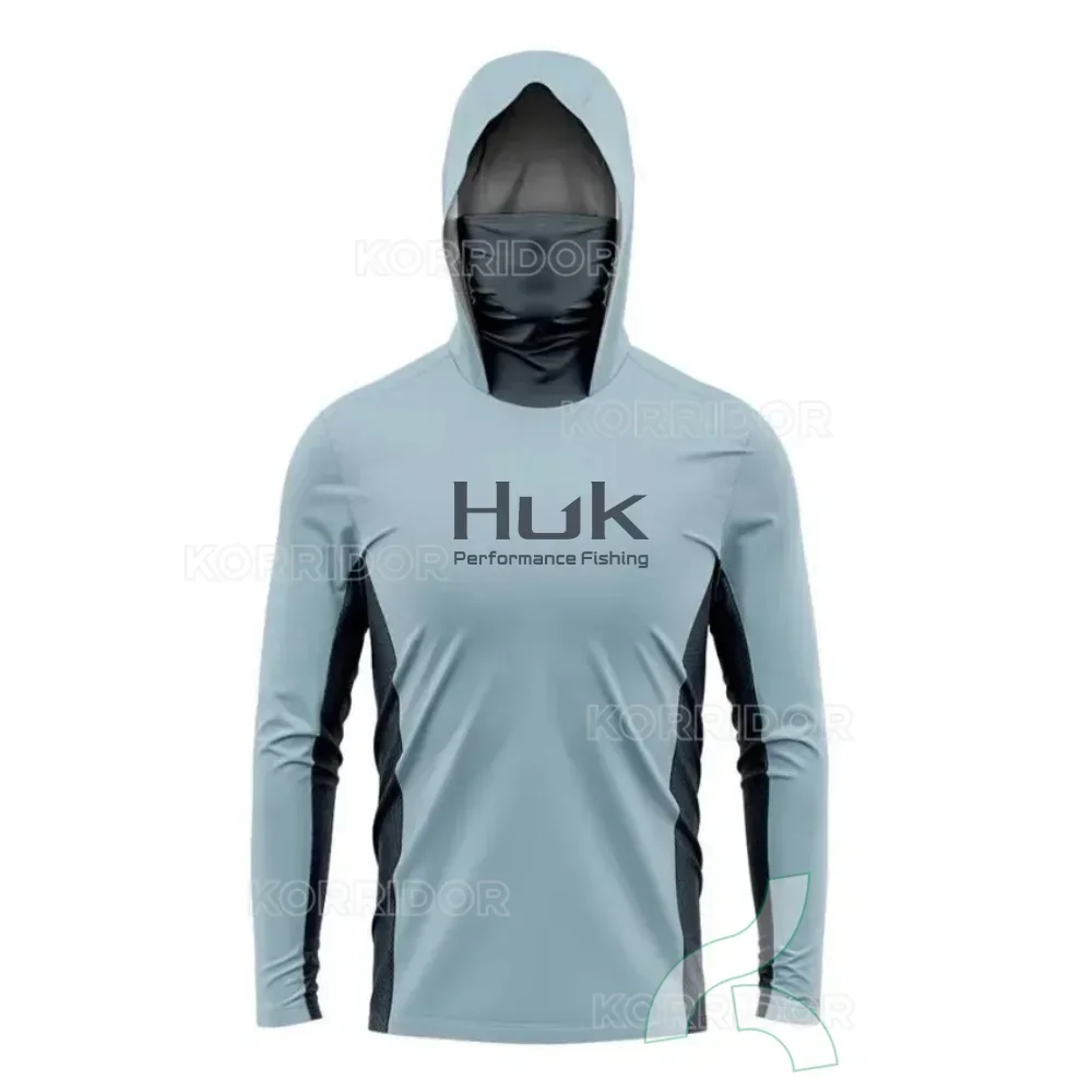 HUK Fishing Clothing Sun Protection Hooded Mask All-in-one Fishing Shirts Upf 50 Long sleeved T-shirt Fishing Apparel Breathable