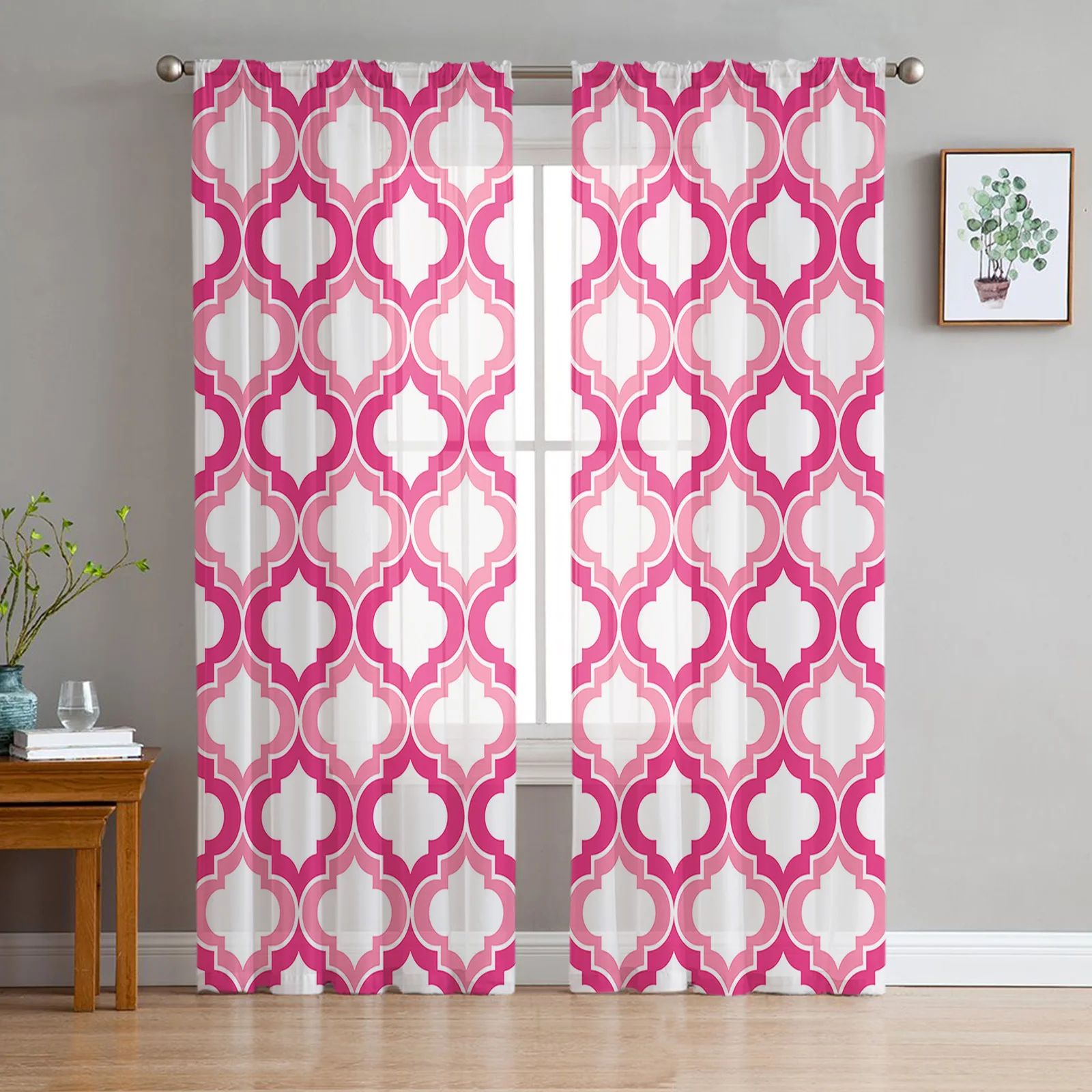 Pink Morocco Sheer Curtains for Living Room Decoration Window Curtains for Kitchen Tulle Voile Organza Curtains