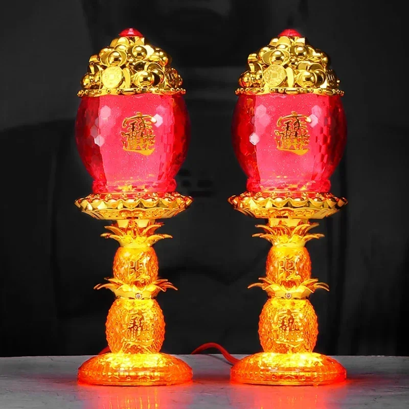 God of Wealth Lamp, Electric Candle, LED Buddha Offering Lamp, Household Smokeless Eternal Candle, Power Plug, 2 Pieces