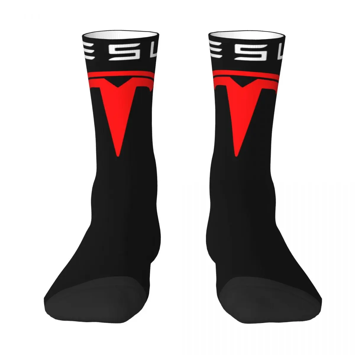 Kaus kaki Logo merah Tesla uniseks, kaus kaki mendaki motif 3D, kaus kaki keren gaya jalanan