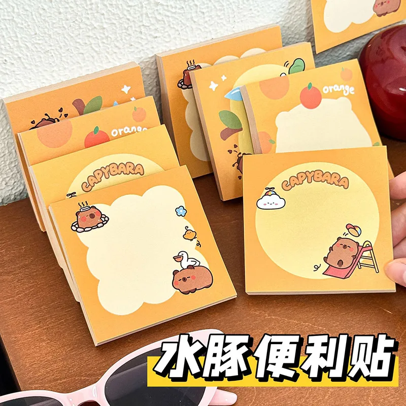 12 Pcs Ins Cute Capybara Memo Pad Notes Student High Value Cartoon Message Sticky Note Paper Sticky Note N Times