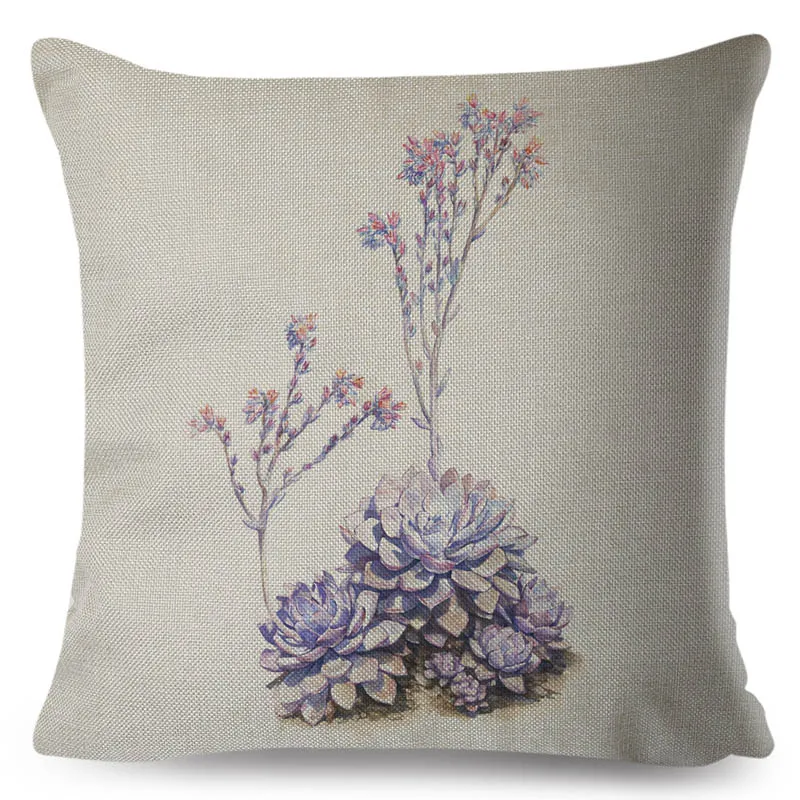 1pc Watercolor Succulent Cactus Pillow Cover, Polyester 2D Double-Sided Print, Green Plant Floral Cushion Case, Decorative Throw