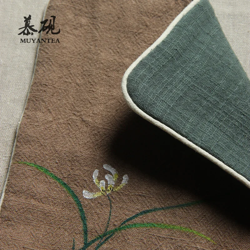 Mutaohand-Painted Orchid And Bamboo Leaf Double-Layer Thickened Absorbent Cloth For Pot Maintenance, Accessories, Tongs, Tea