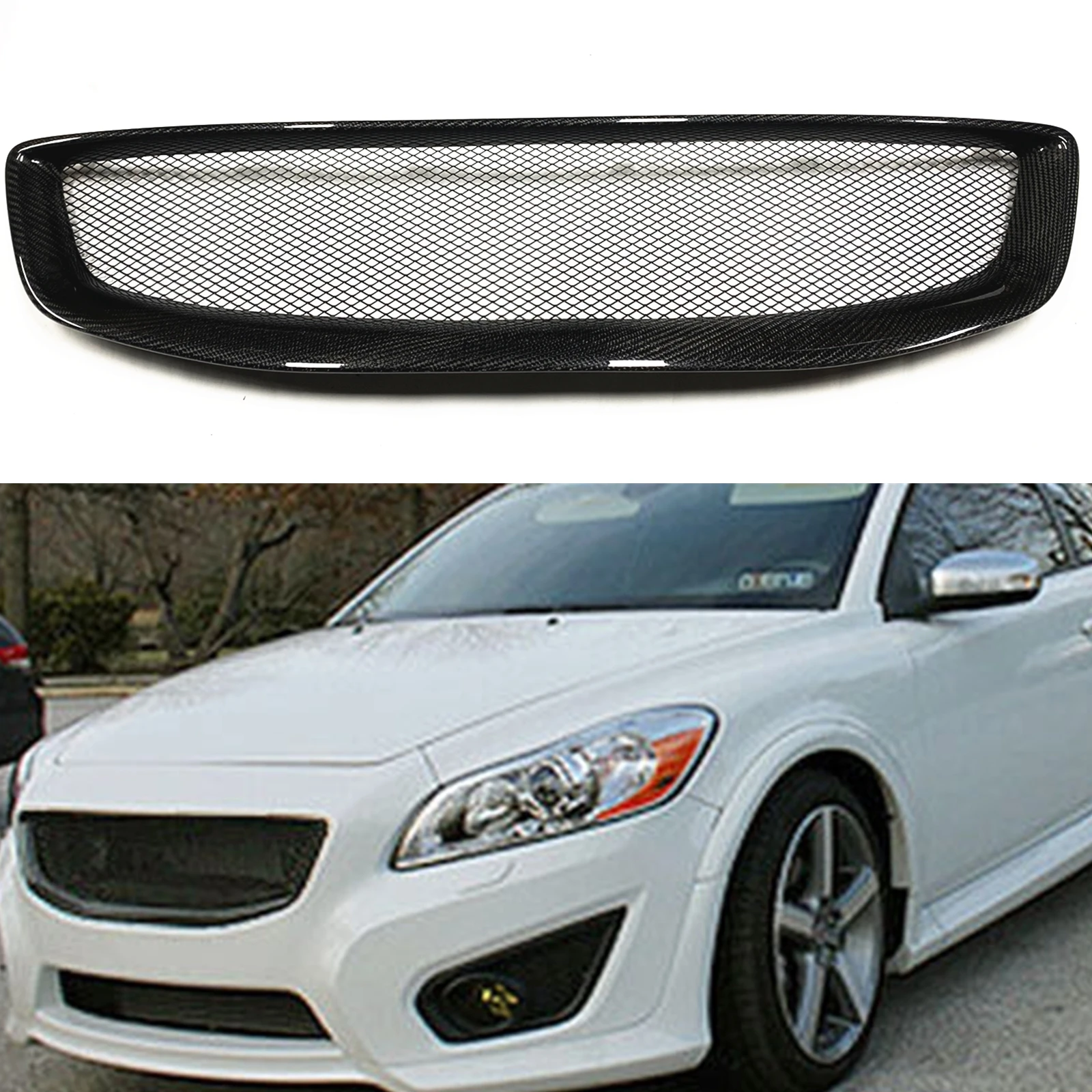 

Front Grille For Volvo C30 2011 2012 2013 Honeycomb Style Real Carbon Fiber/Fiberglass Car Upper Bumper Hood Mesh Grill Grid Kit