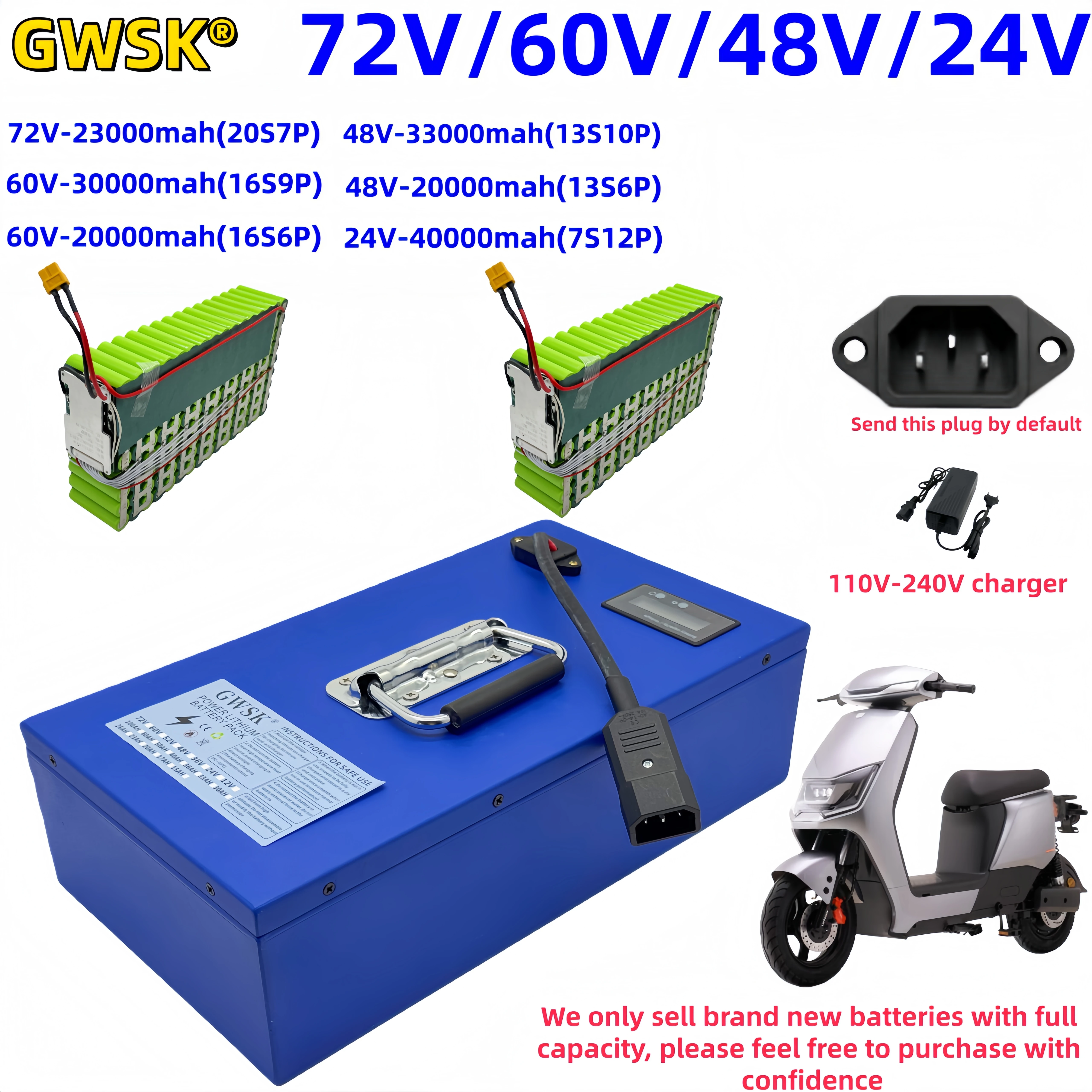 

Fast air freight, 72V60V48V18650 lithium battery, 100% guaranteed full capacity, built-in BMS40AH, suitable for 500W-3000W