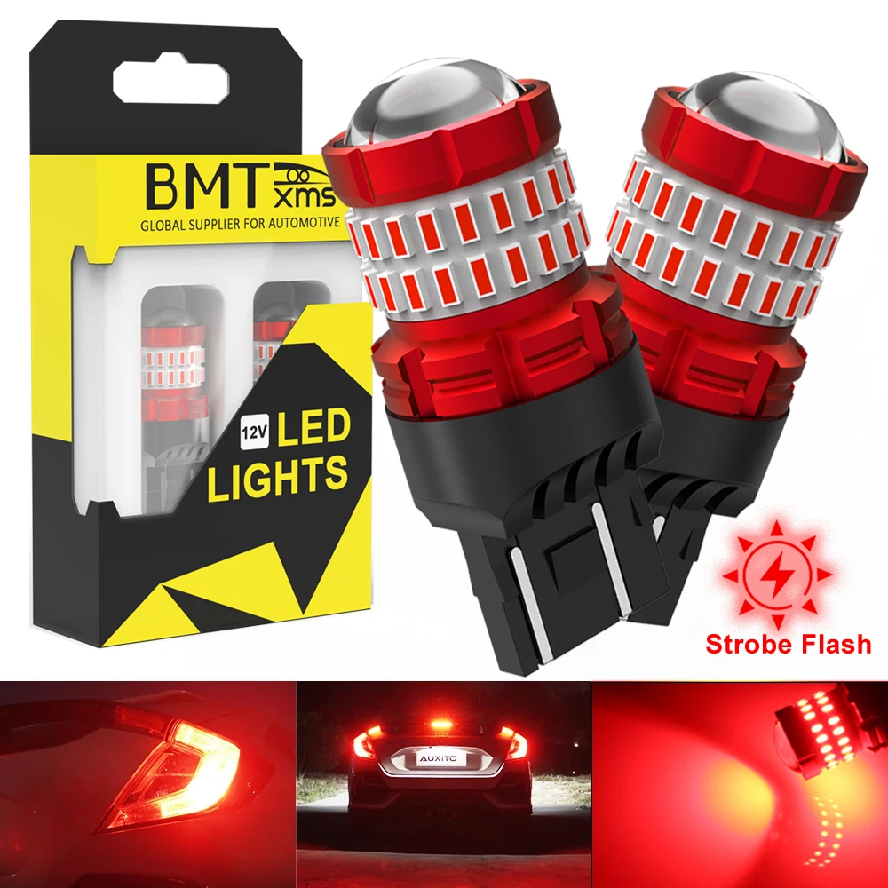 

BMTxms 2X T20 7443 LED Strobe Flash Red Bulb W21W W21/5W LED Brake Light for Toyota Hyundai Honda Nissan Automotive Signal Lamp