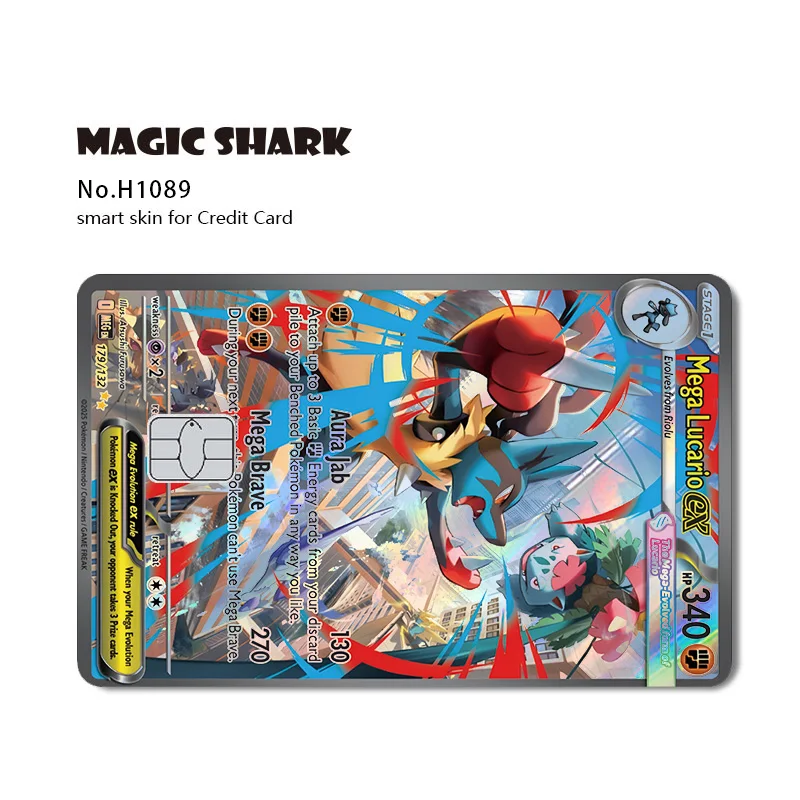 Magic Shark Mew Charizard EX Eevee Gengar Pikachu TCG Karte Holographischer Laser-Skin-Film Aufkleber für Bank- und Kreditkarten