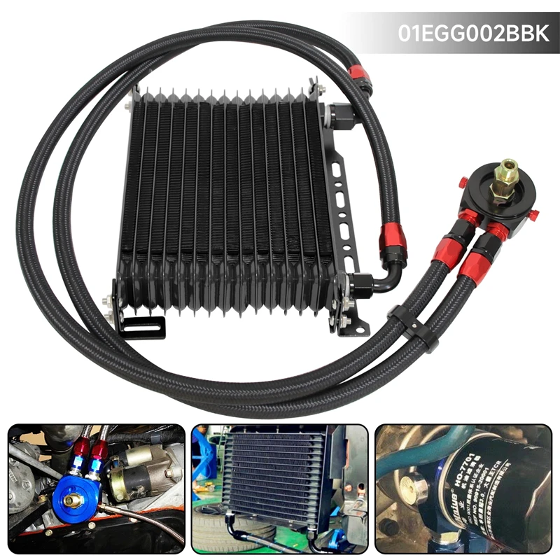 AN10 15Row 262mm Universal Engine Transmission Oil Cooler w/Bracket + Aluminum Filter Hose End Kit For SR20DET Golf MK3