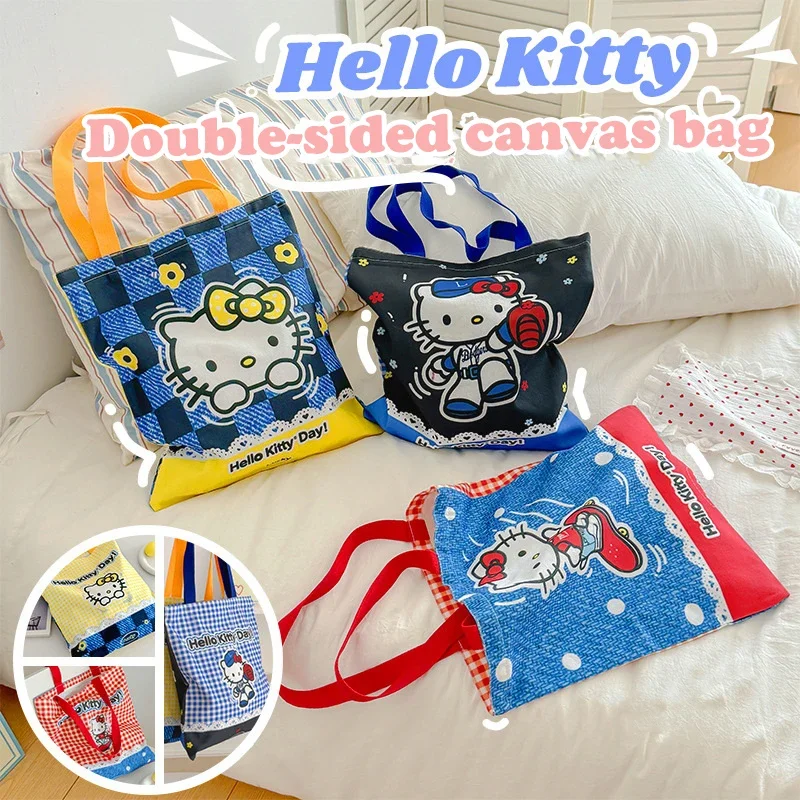 

Sanrios Hellokittys Double Sided Printed Bag Anime Cute Large Capacity Multifunctional Supermarket Shopping Storage Bag