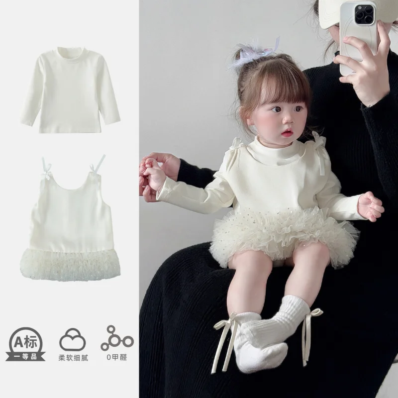 

Girls' Dress2025New Style Children's Fashionable Princess Dress Baby First Birthday Celebration Outfit Two-Piece Dress